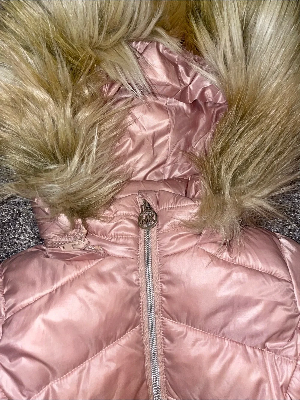 MICHAEL Michael Kors Girls' Light Pink Puffer Jacket with Faux Fur Hood+ peacoat